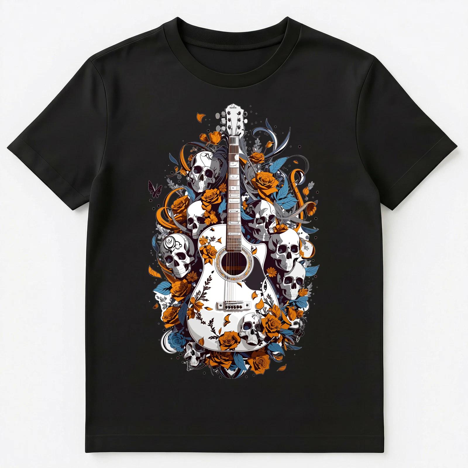 Creepy Graphic Design Of A Guitar Decorated With Skulls Unisex T-Shirt 3XL