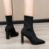 Women Boots Elastic High Heels Boots Breathable Thin Heels Botas Mujer Slip On Ankle Boots Elegant Woman Heeled Shoes D214
