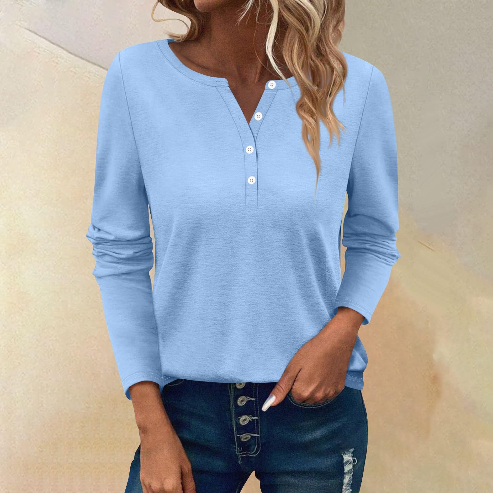 

Женские футболки с длинным рукавом и пуговицами, повседневные туники с V-образным вырезом, женские повседневные топы S