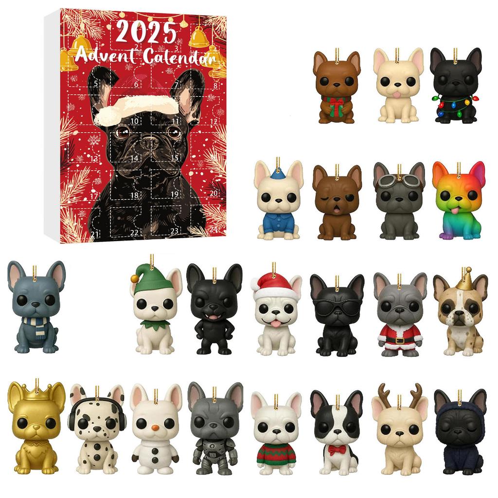 2D Plane Box With 24 Double-sided Printed PendantsChristmas Pet Dog Advent Calendar BlindBox Christmas Tree Decoration Acrylic Pendant