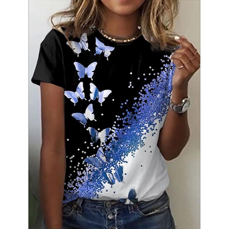 O-Neck 3d Butterfly Print T Shirt Women's T-shirt Summer Fashion Short Sleeve Tops Oversized Summer Top Female Clothing