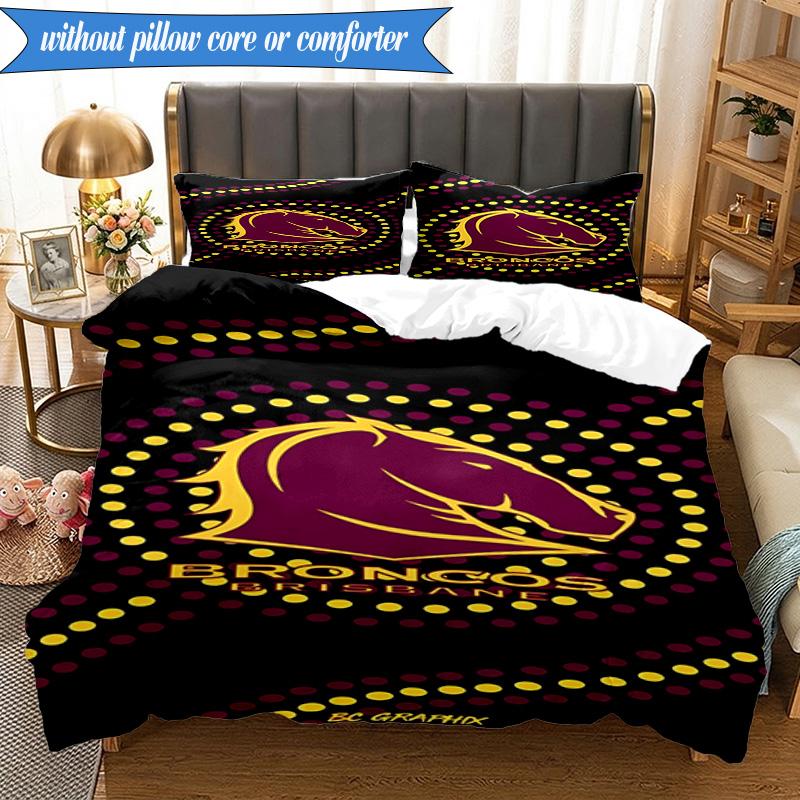 3PCS Brisbane Broncos Bedding Set 2D Printing (Includes 1 Duvet Cover + 2 Pillowcases Coreless), Bedroom decor,Fan gift
