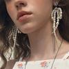 French Retro Pearl  Bow Tassel Dangle Earrings For Women  Elegant Tassel Jewelry Party Gifts
