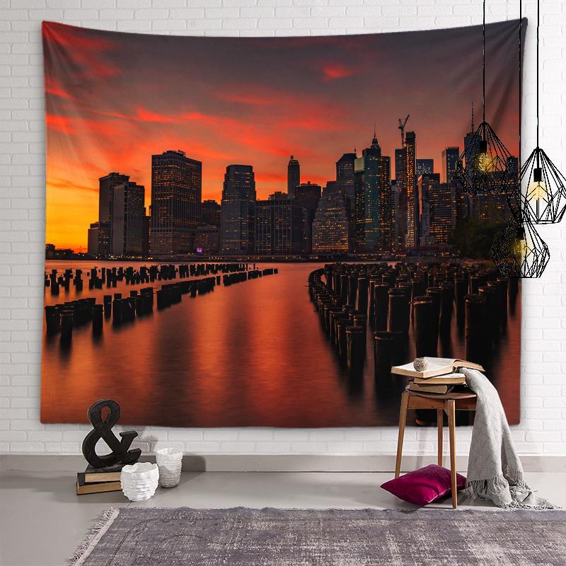 Scenic Spots City Building Night Scene Tapestry Muslim Tapestry Lighting Aesthetics Tapestry Living Room Room Home Decoration
