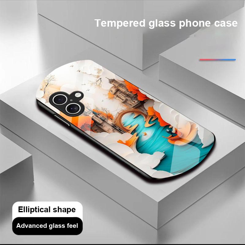 Złoty Liść Czarny Dla Apple IPhone 16 11 13 15 14 Pro Max 12 Mini 7 8 Plus XR X XS Etui na telefon z hartowanego szkła o eliptycznym kształcie