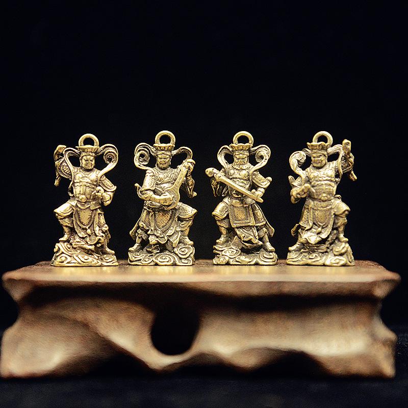 New Retro Brass Four Heavenly Kings Statues Desktop Ornaments Antique Miscellanea Buddha Bronze Carvings Vintage Bronzeware