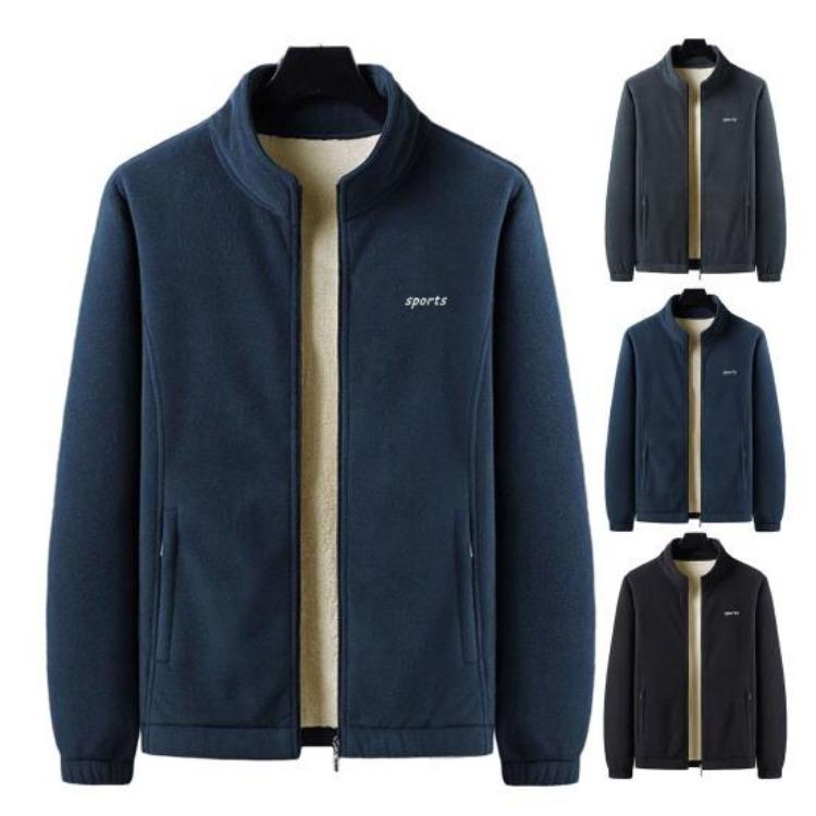 Giacca Invernale da Uomo Cappotto Autunnale Ispessito Peluche Caldo Collo Alto Cardigan Largo Manica Lunga Monocolore Chiusura Lampo Tasche Conservazione del Calore