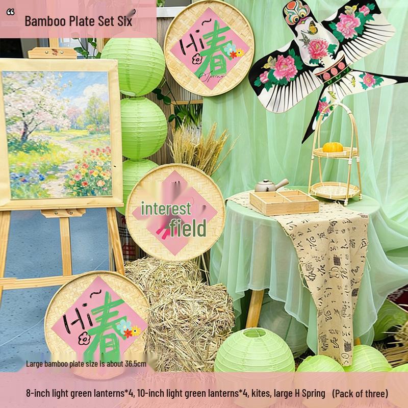 Spring Bamboo Plate Hanging Ornament Set for Teahouse and Homestay Decor & Photography Backgrounds