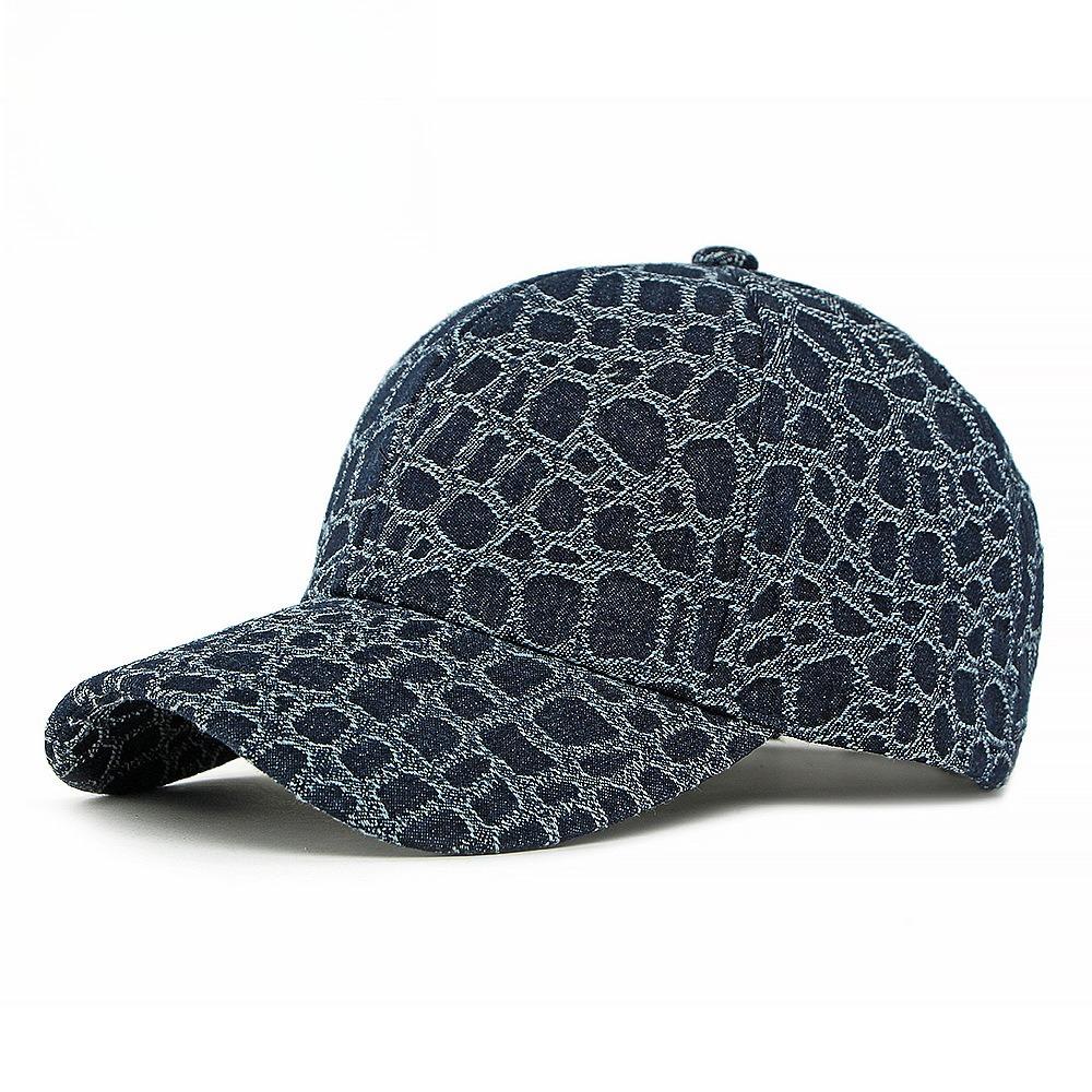 Unisex Structured Jacquard Denim Baseball Cap Textured Grid Pattern Hard Top Sun Protection Peaked Hat for Men Women Adjustable 55-60cm