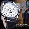 Three Eye Six Needle Crystal Shape Scale Mechanical Watch Calendar Round Black Strap Wrist Watch Men's Mechanical Watches