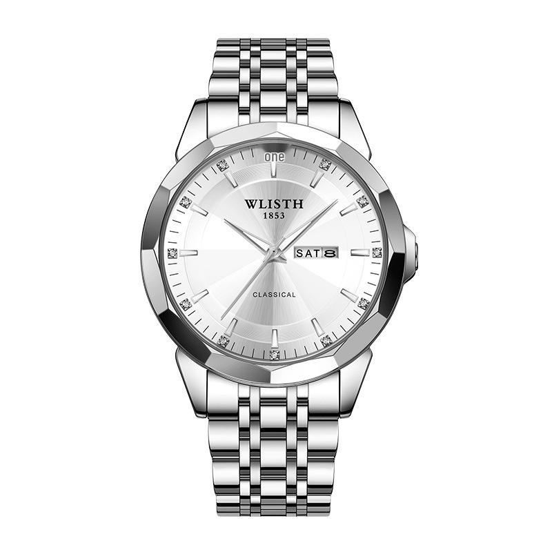 Trendy Waterproof Luminous Quartz Couple Watches for Men & Women – Solid Steel, Calendar Feature