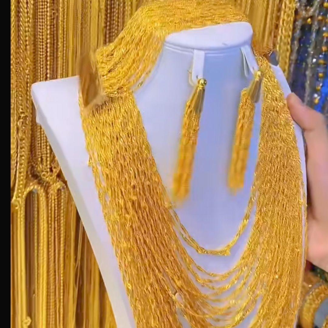 

Позолоченный комплект ювелирных изделий Дубай, ожерелье, браслет, серьги с кисточками