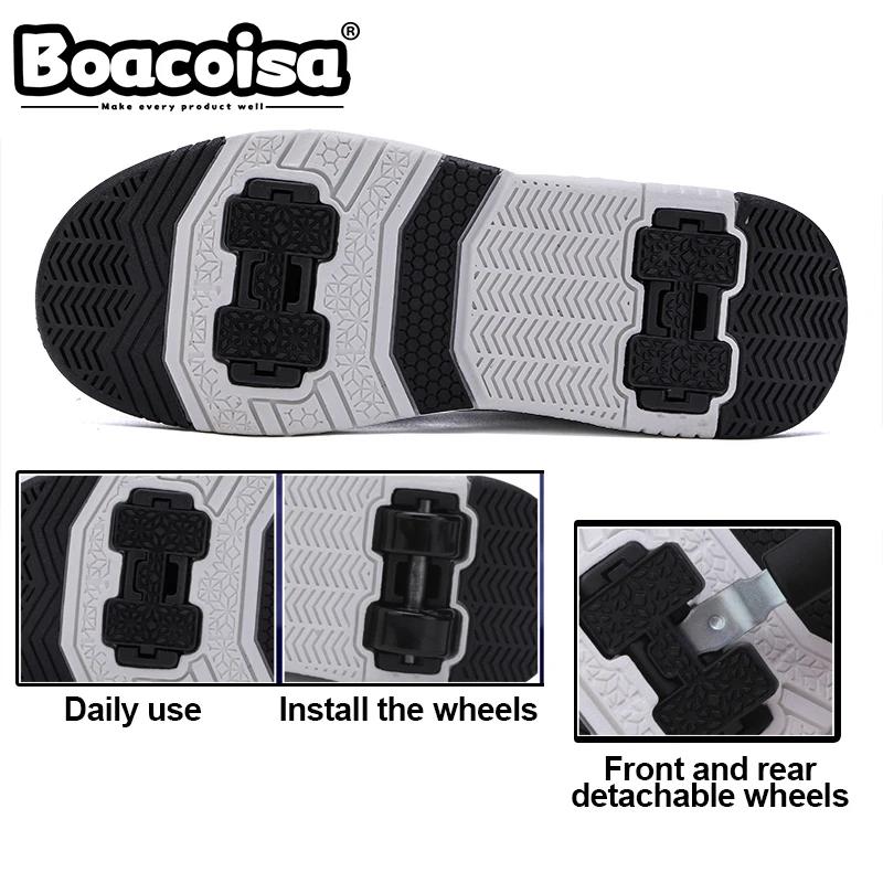 Boacoisa 4-hjuliga Rullskor för Pojkar Flickor Glidbara Krympbara Skolstudenter Hjul Sneakers Gående Fritid Utomhussporter