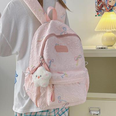 Summer New Fresh Cute Middle School Student Outdoor Ribbed Bow High-Value Student Backpack