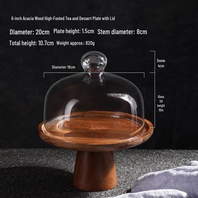 Naijiang Wooden High-Foot Cake Tray with Glass Dome