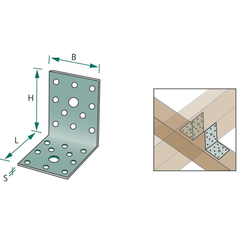 Steel Angle Connector 70x70x55mm, 2.5mm Thick, Perforated, for Assembly 64107025