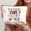 Simple Teacher Change The World Pattern Print Makeup Bag, Women Handhold Bag Travel Cosmetics Storage Pouch Bag Toiletry Bag, Gift For Teacher