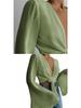 Elegant European Style Pleated Cardigan with Long Bell Sleeves and Lace-Up Chiffon Design