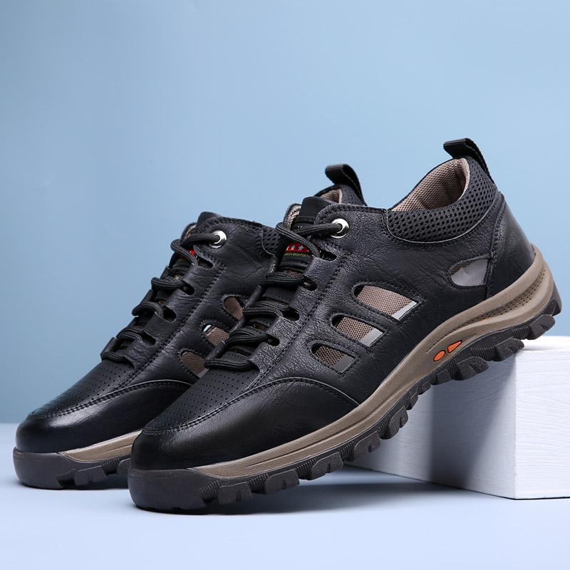 

Модные мужские высококачественные кожаные резиновые подошвы для походов, удобные кроссовки для походов, мужские сандалии для походов, большой размер 48 48 чёрный