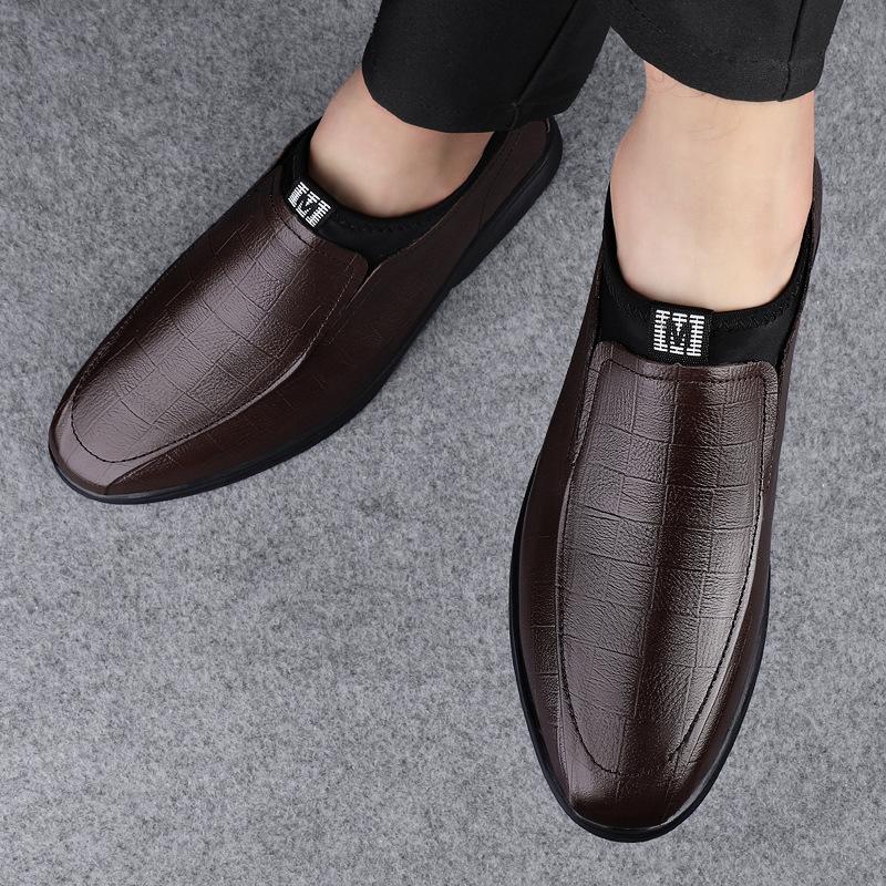 First layer cowhide beanie shoes men's soft-soled breathable leather shoes autumn business men's shoes fashion lazy