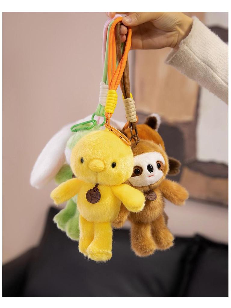 Multicolor Animal Plush Toy Charm: Panda, Sloth, Kitten, Duck, Pig, Raccoon - Small Pendant Bag Accessory