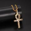 THE BLING KING Ankh Cross Pendant Pink Iced Cubic Zirconia Stones Gold Silver Color Necklace Colored Fashion Hiphop Jewelry