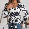 Women Spring Autumn Temperament Print V-Neck Long Sleeve Shirt Blouses