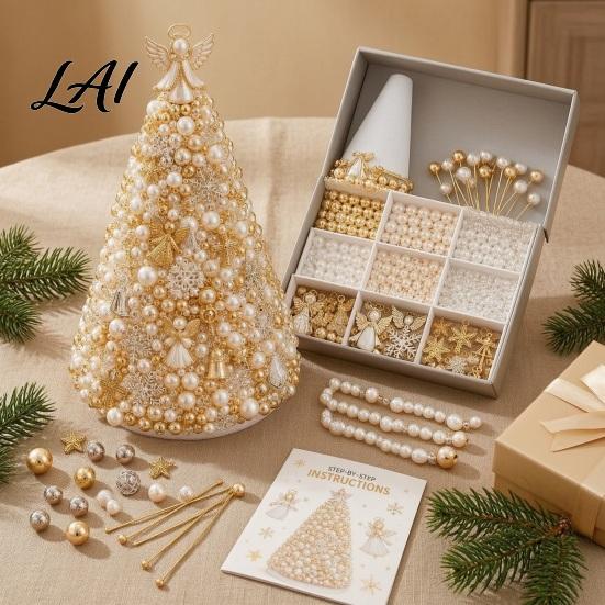 Zero-based Beading Material Kit DIY Christmas Tree for Adults Beginners Handmade 3D Ornament with Full Miniature Forest Desktop Display Tools