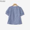 ZANZEA Women Grid Print Casual Square Collar Short Sleeve Blouse