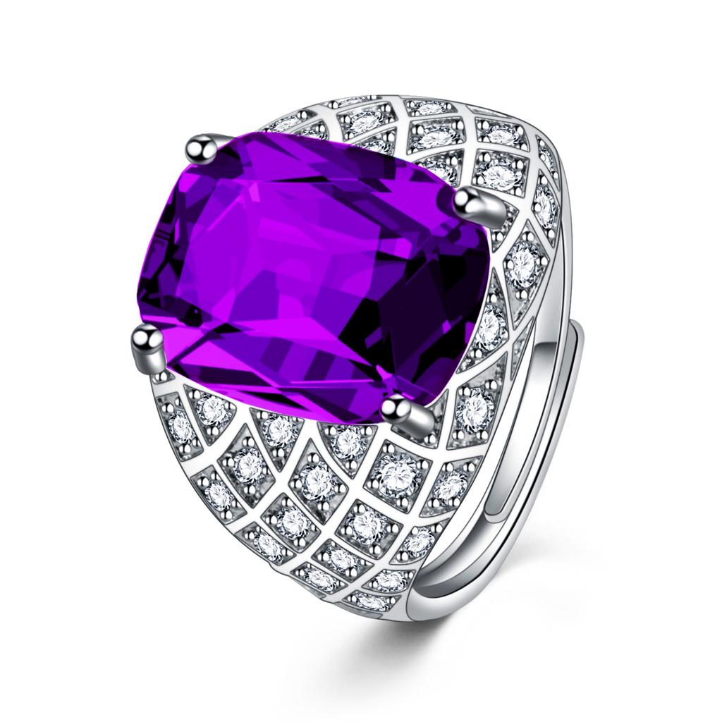 Trendy Man Opens His Mouth with A Fat Rectangular Diamond Sapphire Ring, Colored Diamond Zircon Ring, 2026