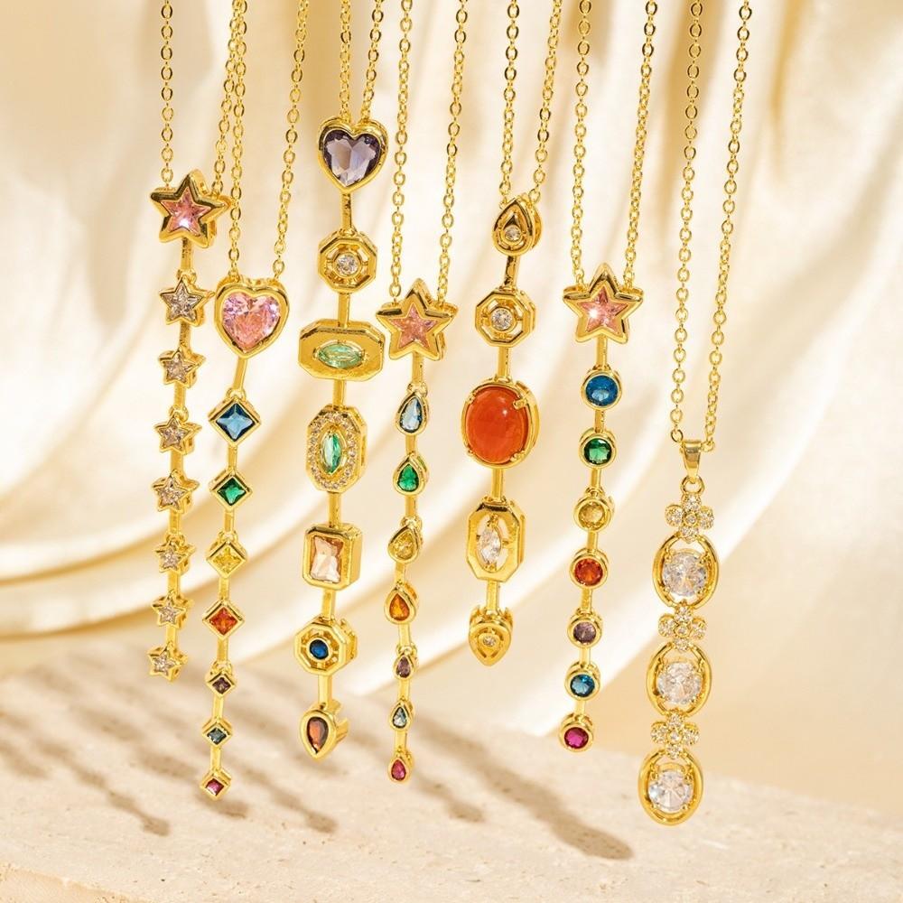 Retro Colorful Zircon Collarbone Chain Irregular Crystal Luxury Pendant Y-shaped Long Tassel Jewelry Accessories