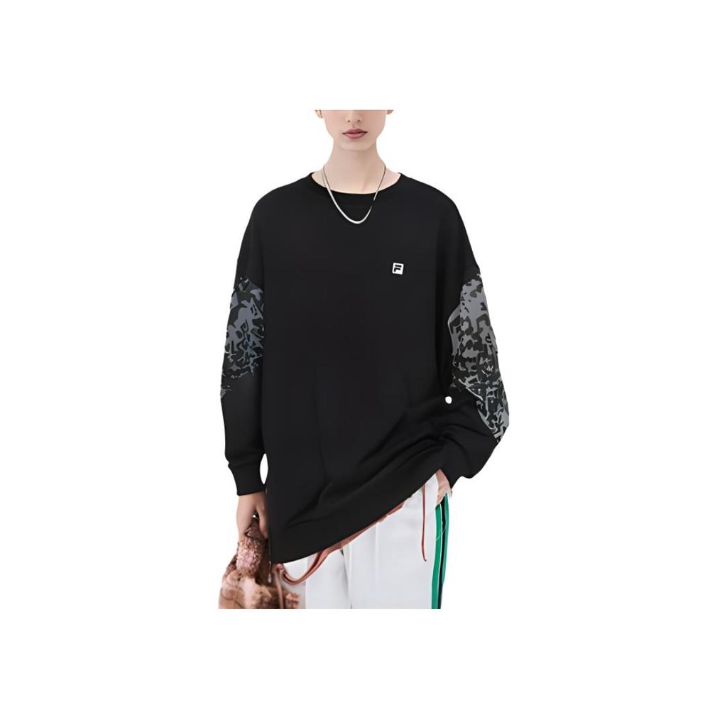 Fila Athletics Leopard Print Knit Sweatshirt Women Sweatshirt Deep-Black A11W211210FBK