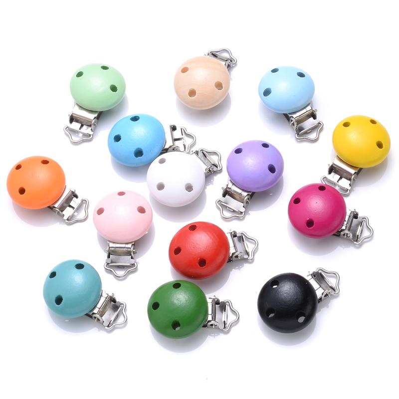 10Pcs Baby Pacifier clips 30mm Round Wooden Dummy Nipple Holder Clip for DIY Nursing Pacifier Chain Teething Toy Accessories