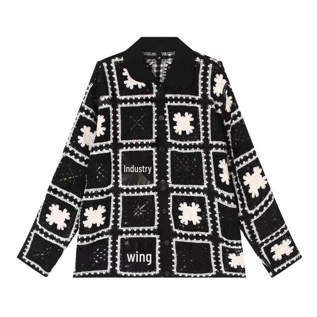 Women's Casual Colorblock Knit Cardigan Polo Sweater – Autumn 2025 Collection