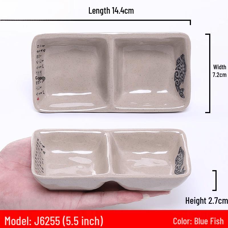 Melamine Dipping Sauce Dish with Blue Fish Pattern