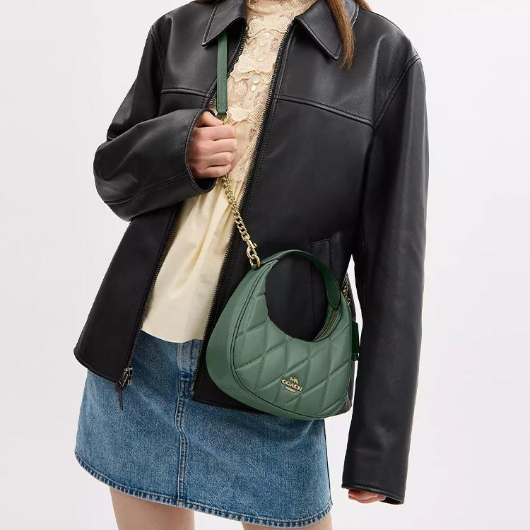 Coach Carmen 20 Metal Logo Diamond Pattern Napa Leather Shoulder Tote Bag Small Women Handbags Green CY710-IMO4Q