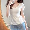 Pure Lace V-neck Short-sleeved T-shirt for Women's Summer Waist and Thin Versatile Top Fashion Ins Tide