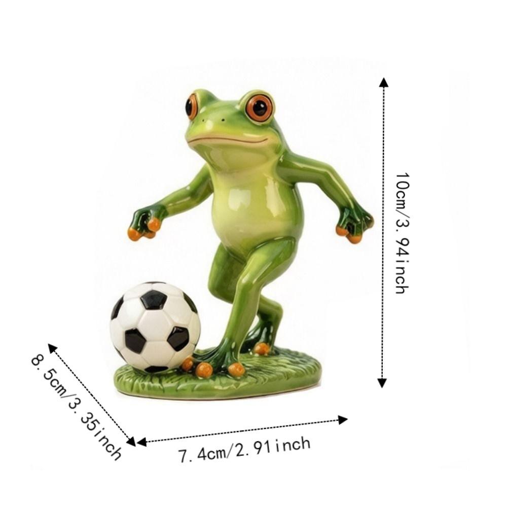 Weatherproof Frog Kicking Football Ornament Cute Frog Figurines Football Frog Sculpture Desktop