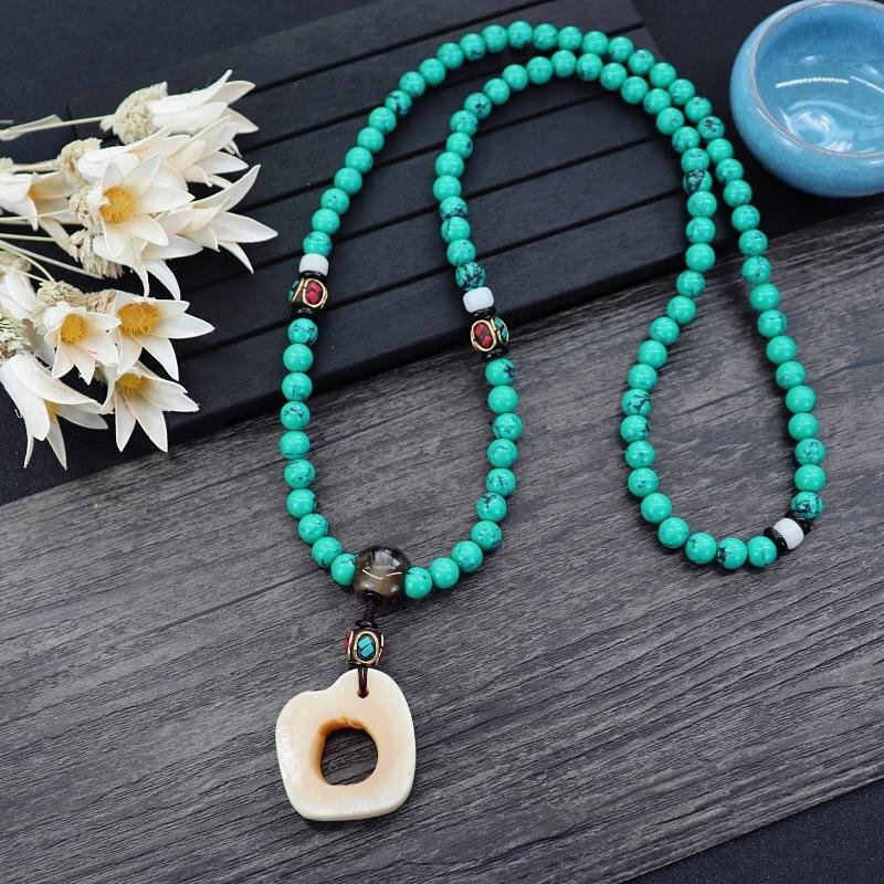 Retro Fashion Ethnic Style Camel Bone Cinnabar Pendant Personalized Necklace Couple Long Simple Sweater Chain with Accessories