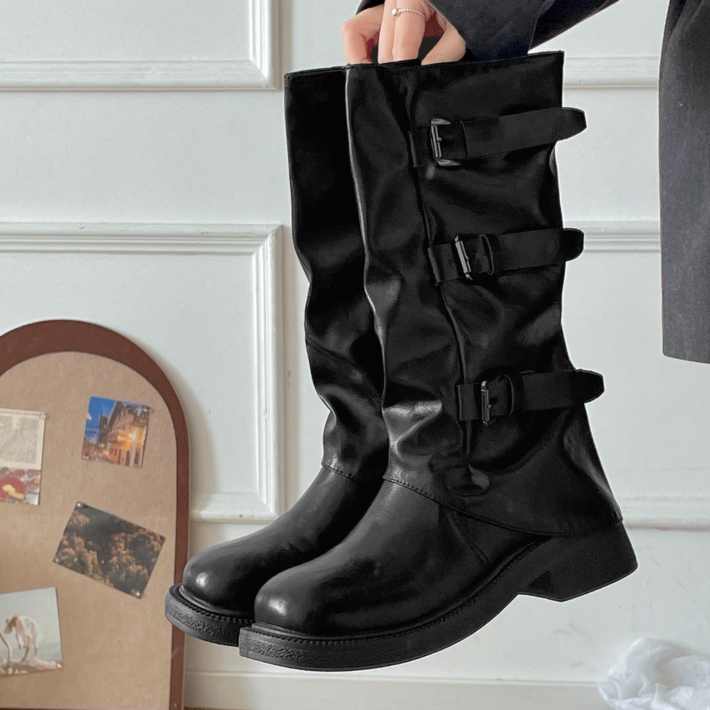 

Queen Fan Black British Style Thick-soled Martin Boots Women s 2025 New Autumn Slimming and Heightening Knight Boots 40 чёрный