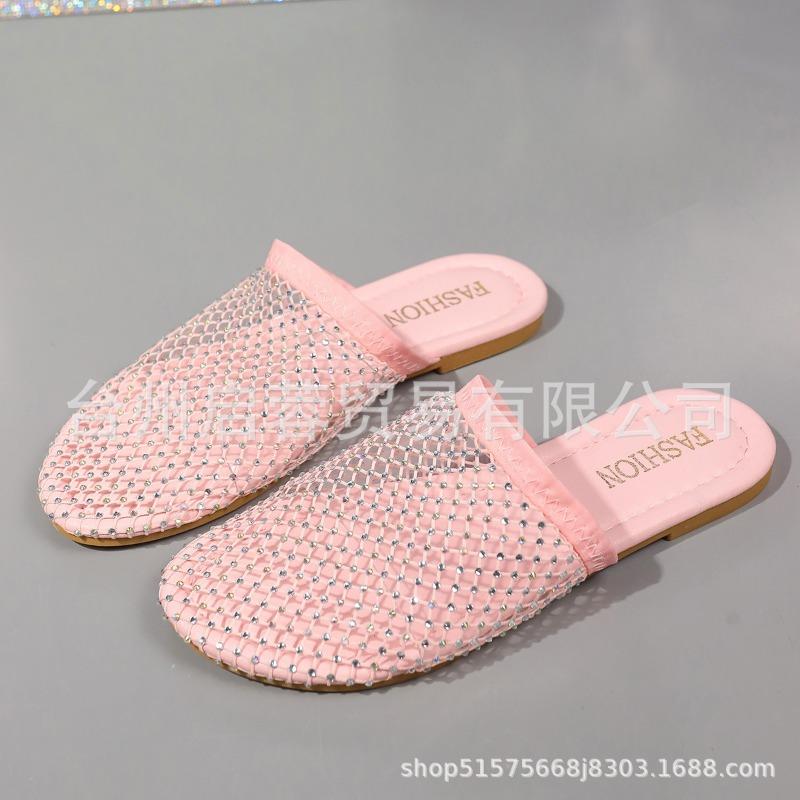 Large Size Low-heeled Fishnet Socks Slippers Women's New Feng Shui Diamond Sandals Women's