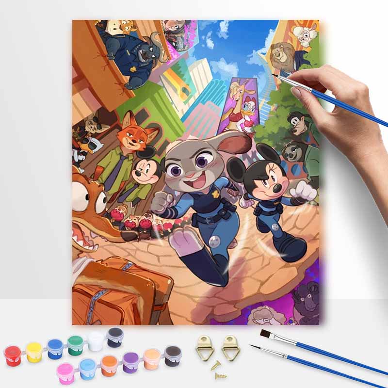 Disney Zootopia Characters Oil Painting Kit, Hand Painting Canvas DIY Home Decor 20x30cm