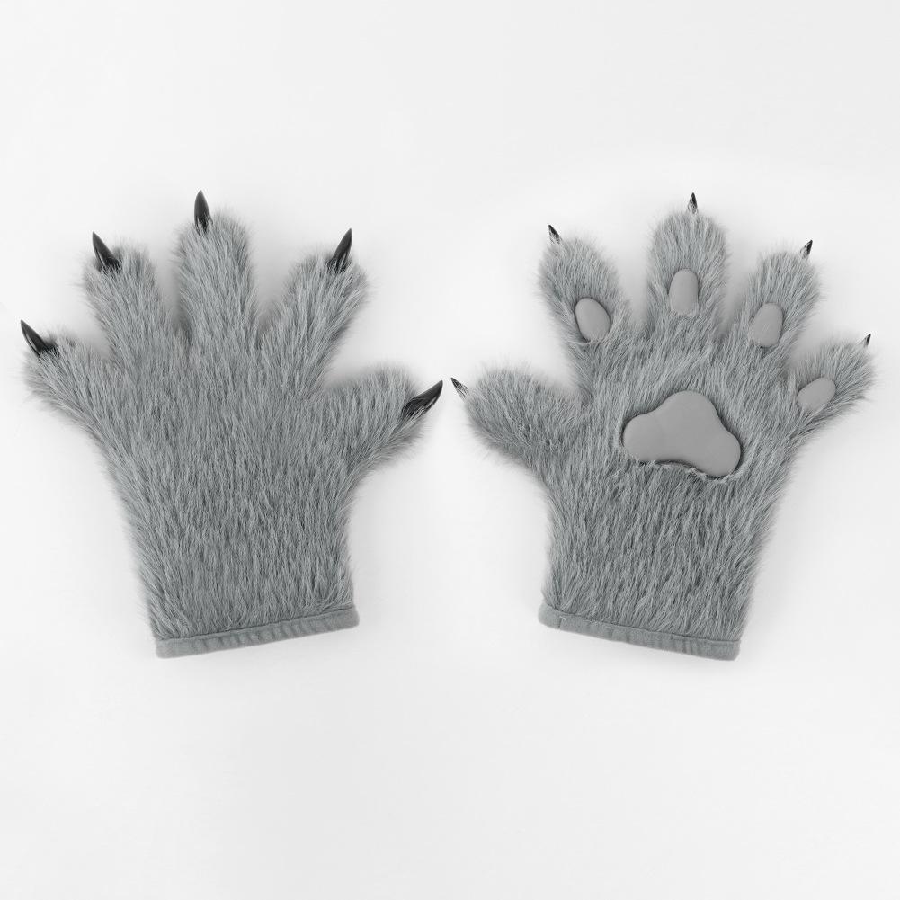 Kožešinové rukavice s tlapkami zvířat, Plyšové rukavice s drápy šelmy se silikonovou podložkou na tlapku, Halloweenské rukavice Fursuit Cosplay Kostým pro Párty Převlek