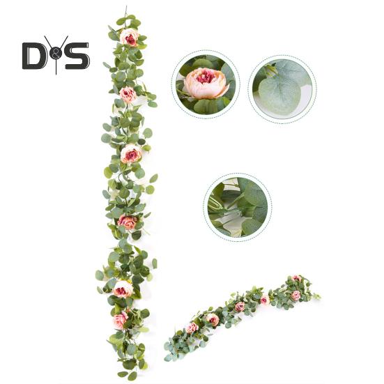 Realistische Pfingstrosen-Rosenreben, Simulationsblumen, realistisch aussehende, lebendige Farben, lichtbeständige Eukalyptus-Hängepflanzen