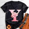 Pink Sakura Alphabet Shirts Gift for Women Letter S Floral Monogram Cartoon Tshirt Cherry Blossom Letters A B C D Casual Tops