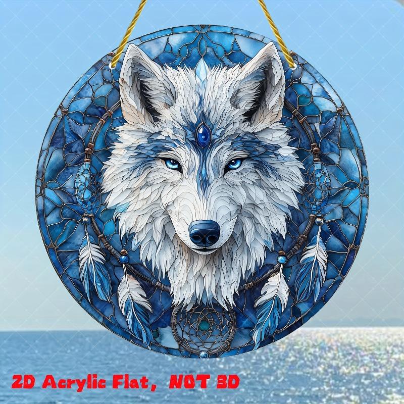 

2D Flat Colorful Wolf Head Round Acrylic Decoration Sign, Home Decor Plaque Hanging Wall Art Decorative Garden Decoration for Room Door Signs Hanging 20*20CM