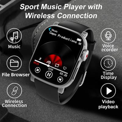 MP3 Player Watch BT 5.4 Touch Screen Music Player Built-in Speaker Voice Recorder for Sports Running & Gym