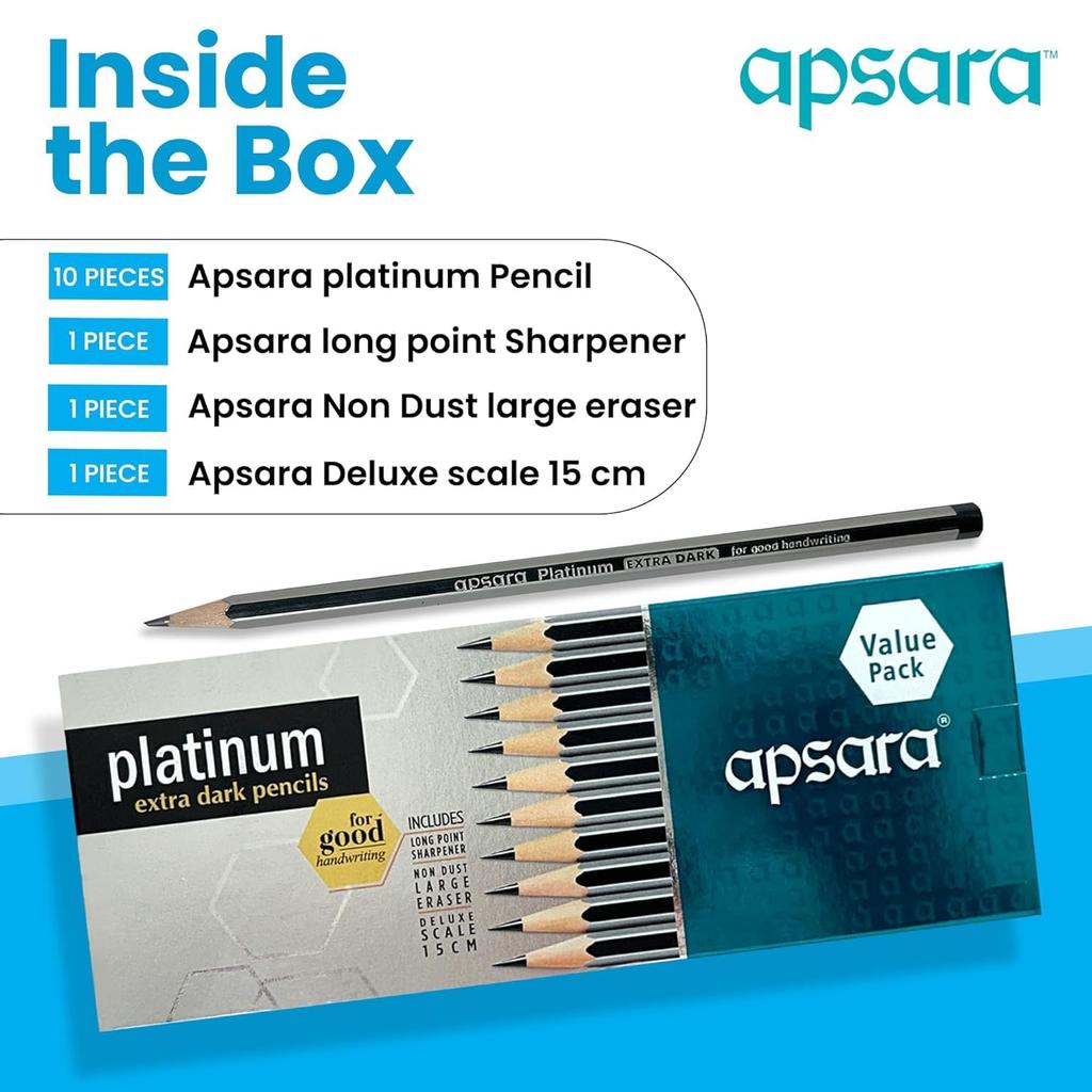 Apsara Platinum Pencil Value Pack Of 20 Extra Dark Lead Soft Wood School Writing Set For Students Academic Use