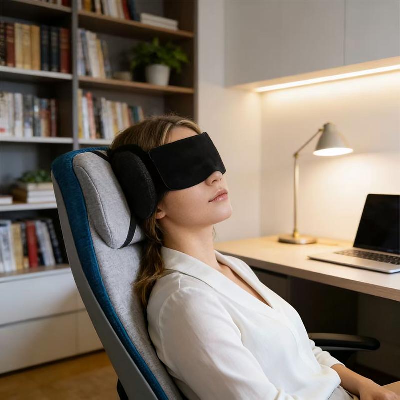 1 Set 3D Contoured Travel Pillow Blackout Sleep Mask Zero Eye Pressure Memory Foam for Airplane Travel Office Daily Rest 1SET