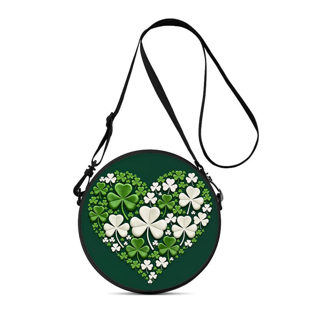 Leaf Print Round Shoulder Bag Casual Messenger Bag Daily Adjustable Strap Crossbody Bag for Woman Best Gifts 2D Flat